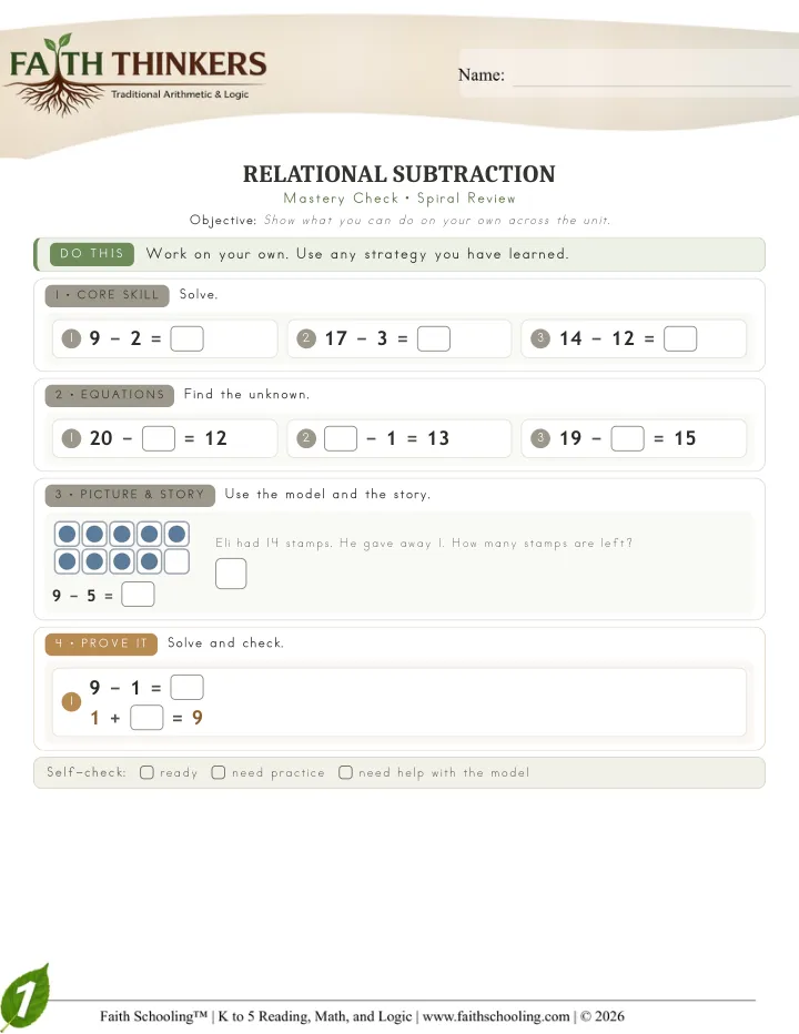 Mastery worksheet sample