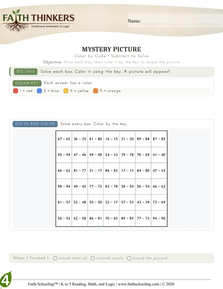 Mystery worksheet sample