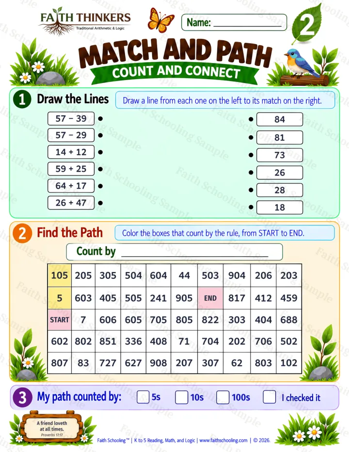 Grade 2 Match And Path worksheet preview