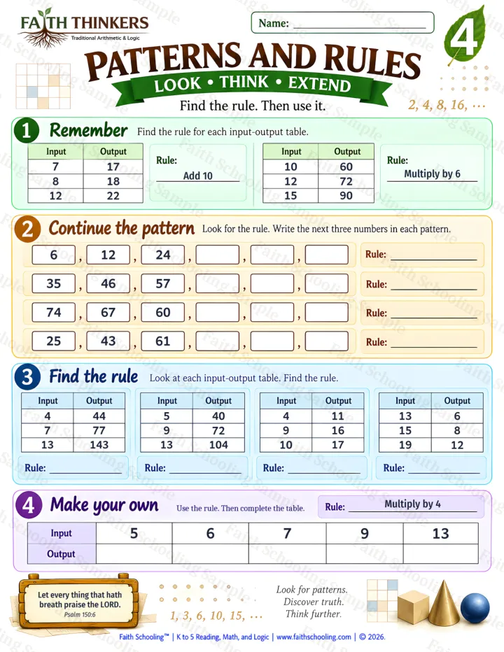 Grade 4 Patterns And Rules worksheet preview