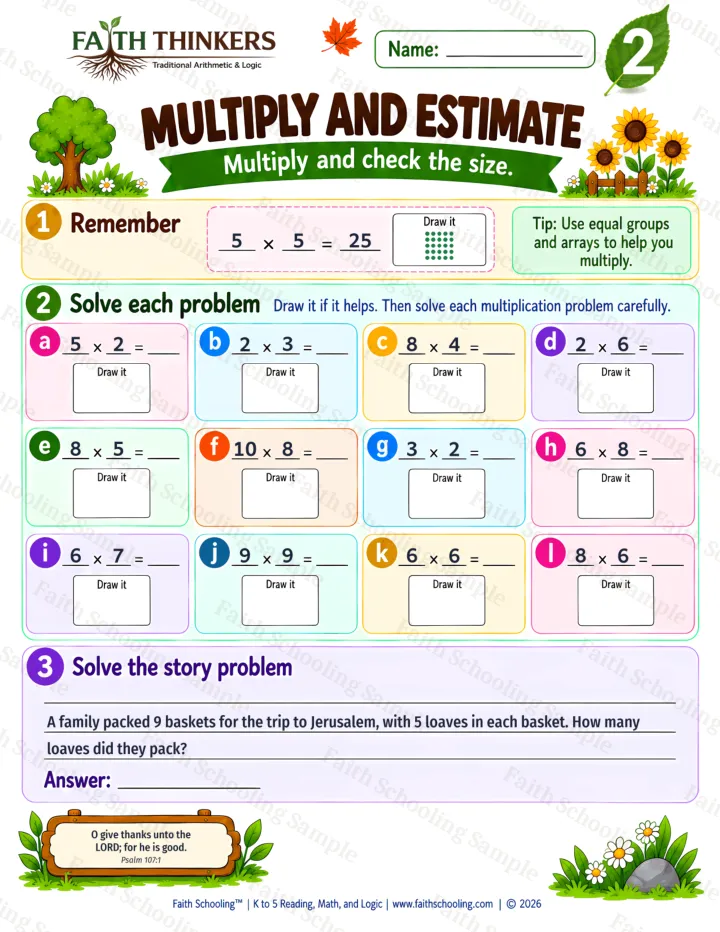 Grade 2 Multiply And Estimate worksheet preview