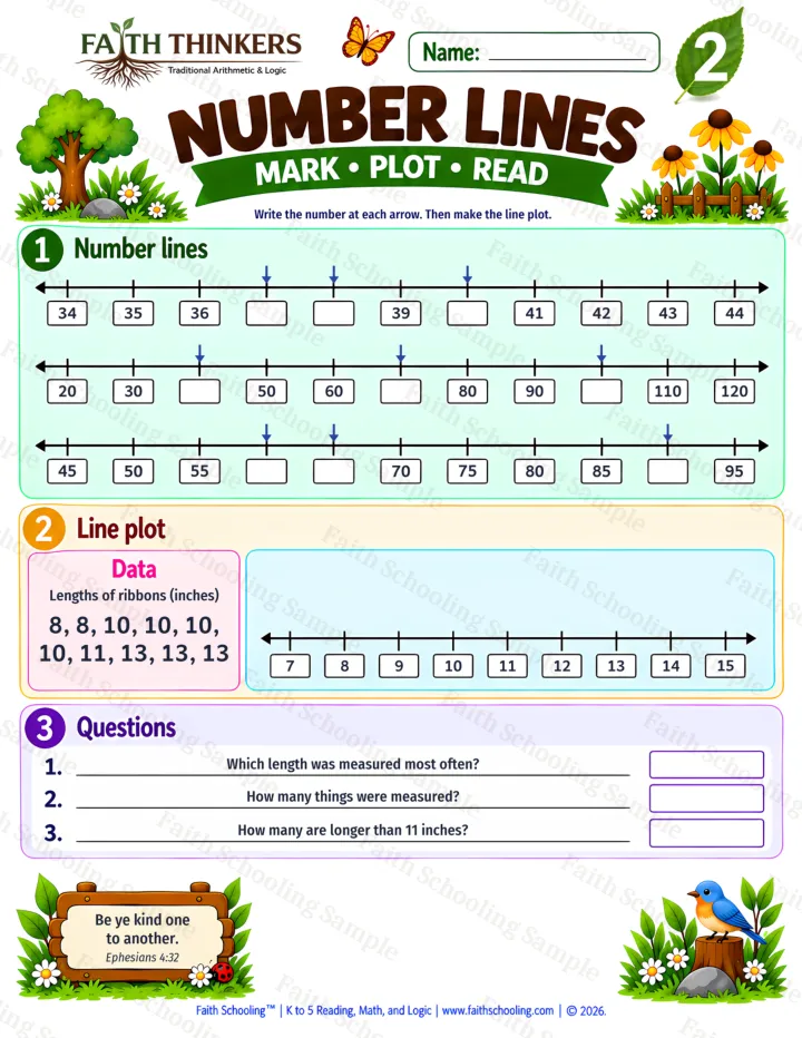 Grade 2 Number Lines worksheet preview