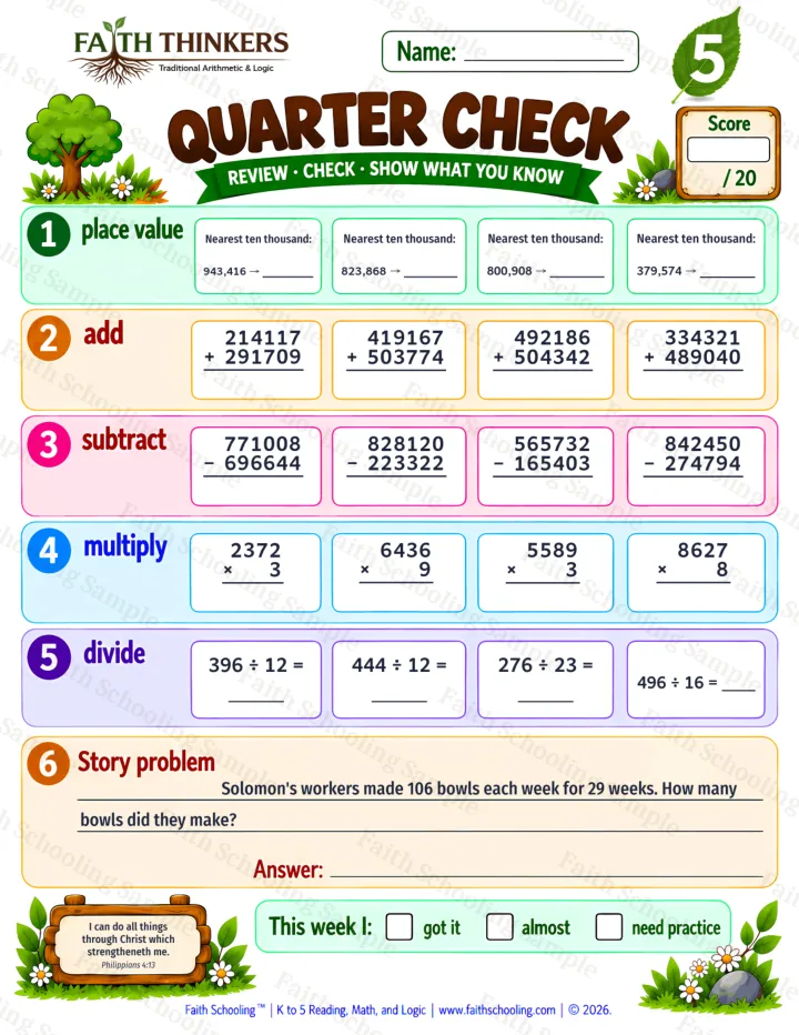 Grade 5 Quarter Check worksheet preview