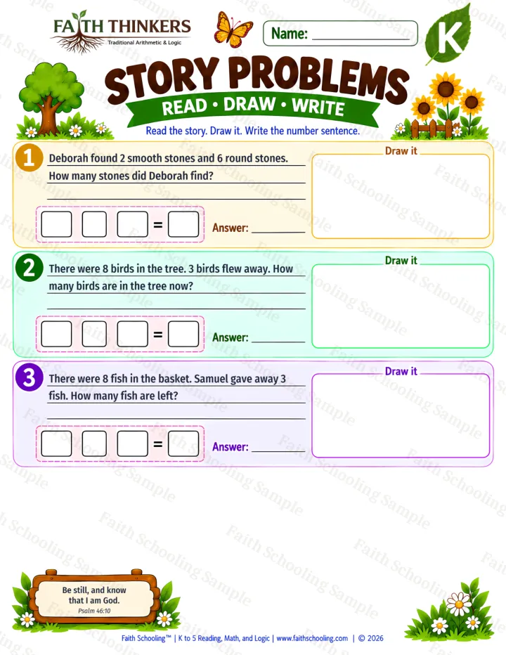 Kindergarten Story Problems worksheet preview