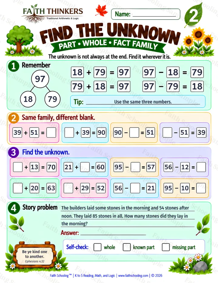Grade 2 Find The Unknown worksheet preview