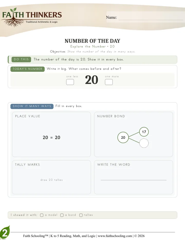 Numberday worksheet sample