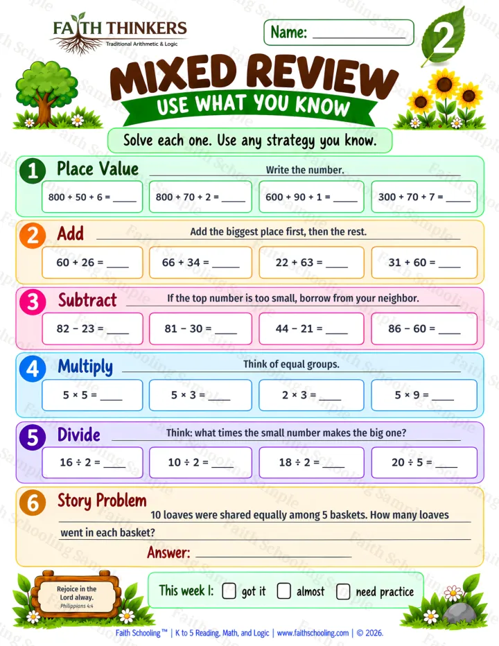 Grade 2 Mixed Review worksheet preview