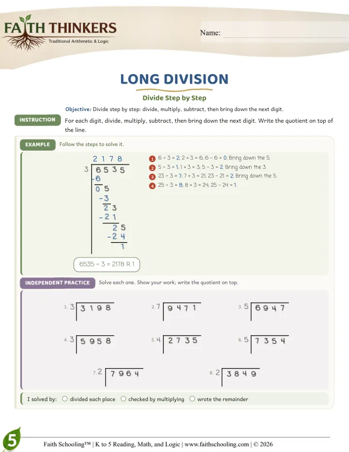 Longdivision worksheet sample