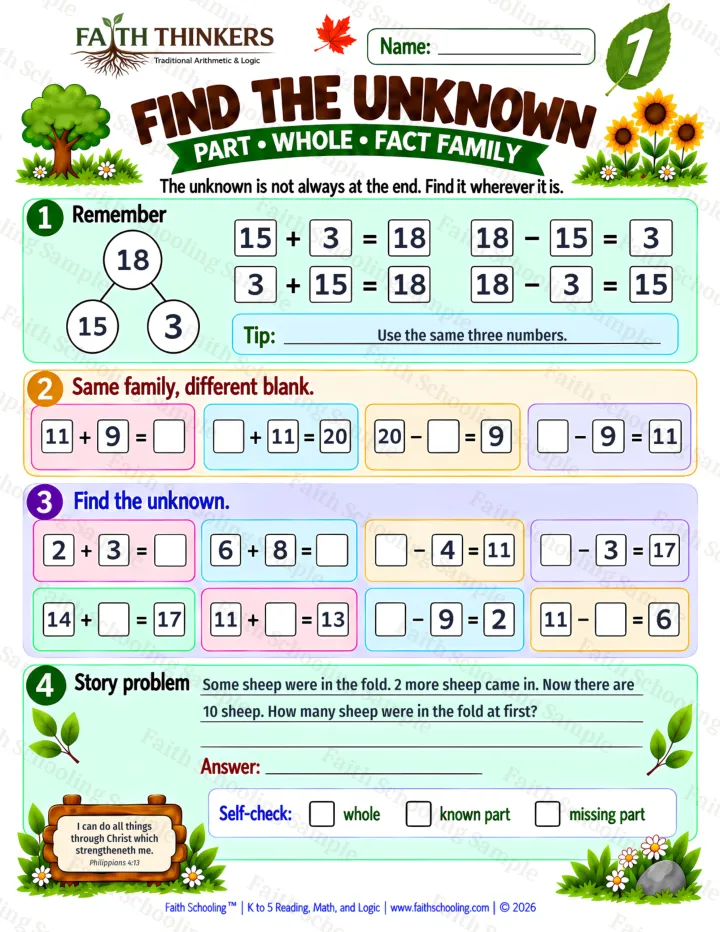 Grade 1 Find The Unknown worksheet preview
