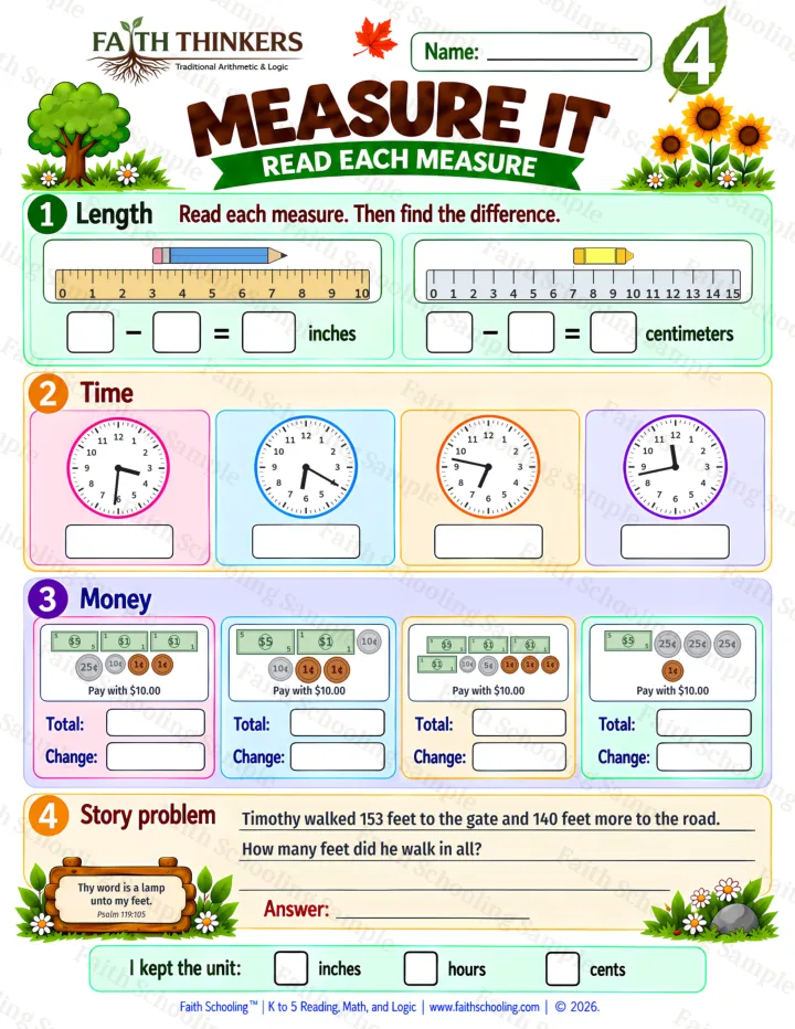Grade 4 Measure It worksheet preview
