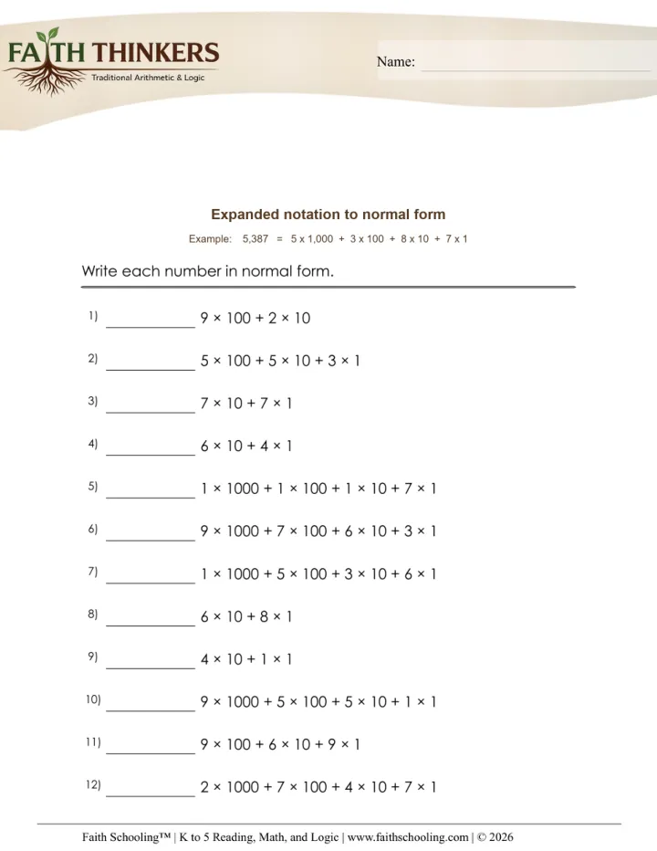 Reading Writing Numbers worksheet sample