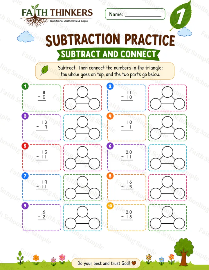 Grade 1 Summer Subtract And Connect worksheet preview