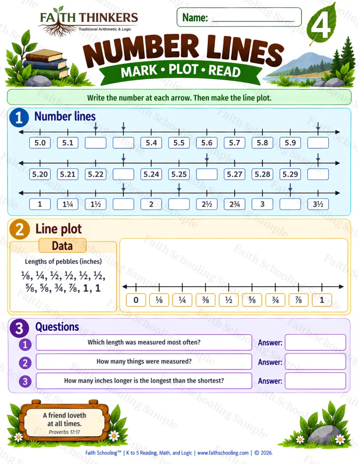 Grade 4 Number Lines worksheet preview