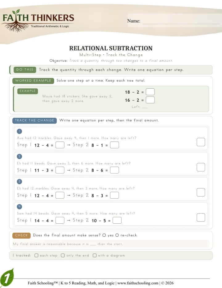 Multistep worksheet sample