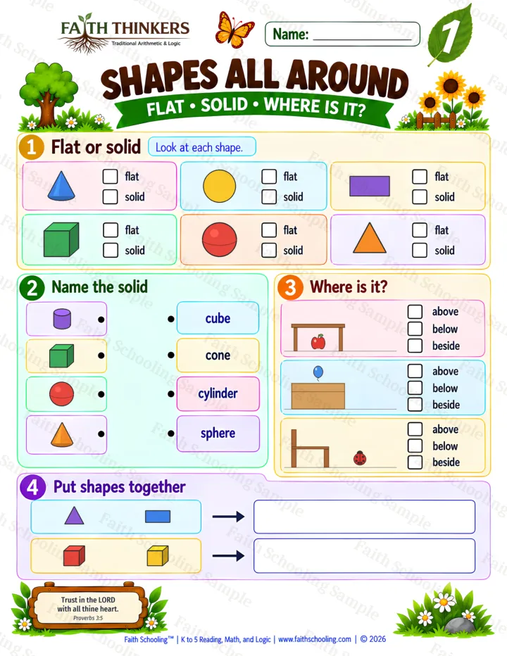 Grade 1 Shapes All Around worksheet preview