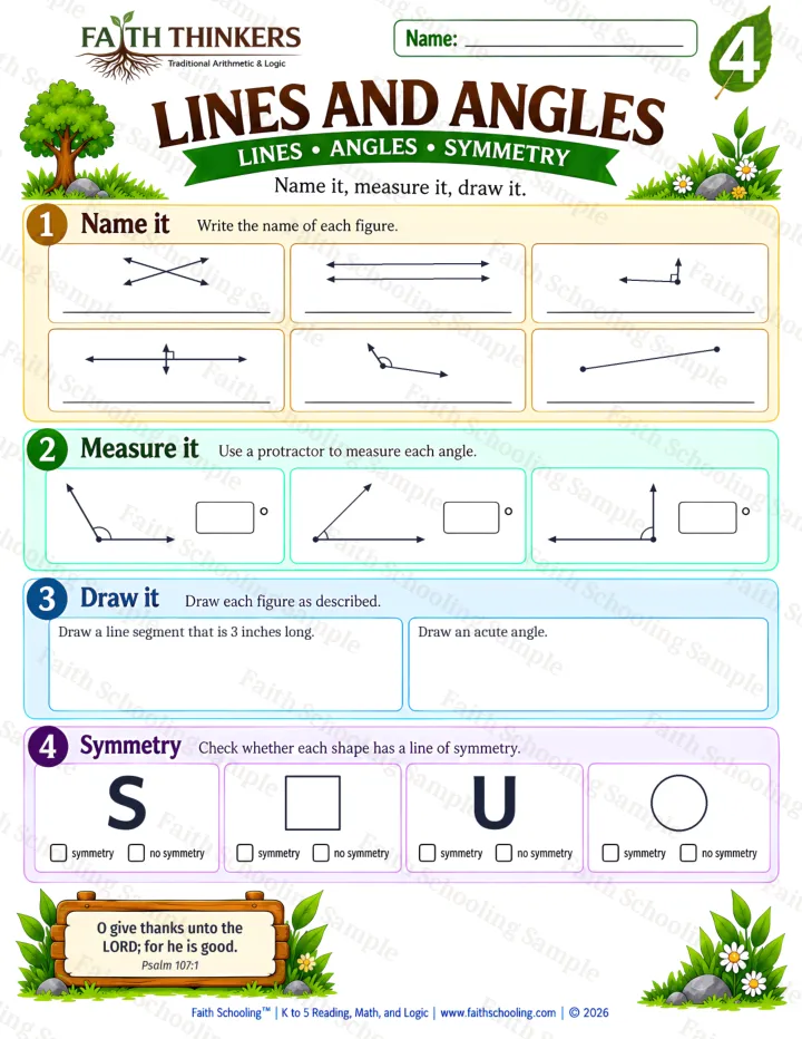 Grade 4 Lines And Angles worksheet preview