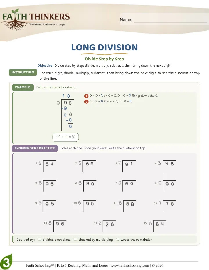 Longdivision worksheet sample