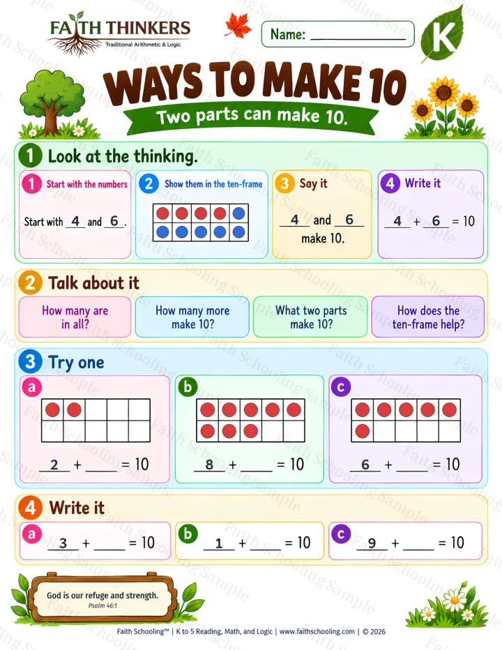 Kindergarten Make A Ten worksheet preview