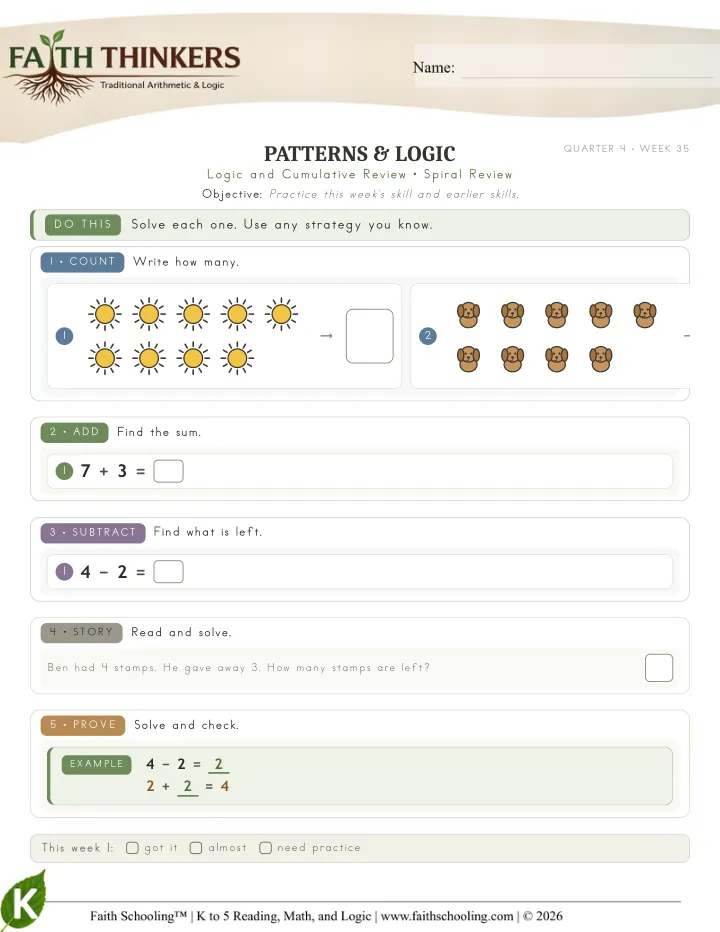 Spiral worksheet sample