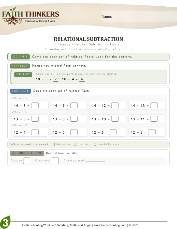 Fluency worksheet sample