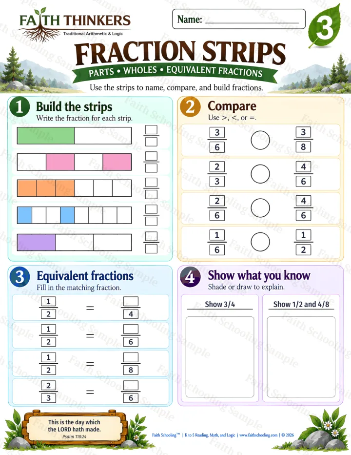 Grade 3 Fraction Strips worksheet preview