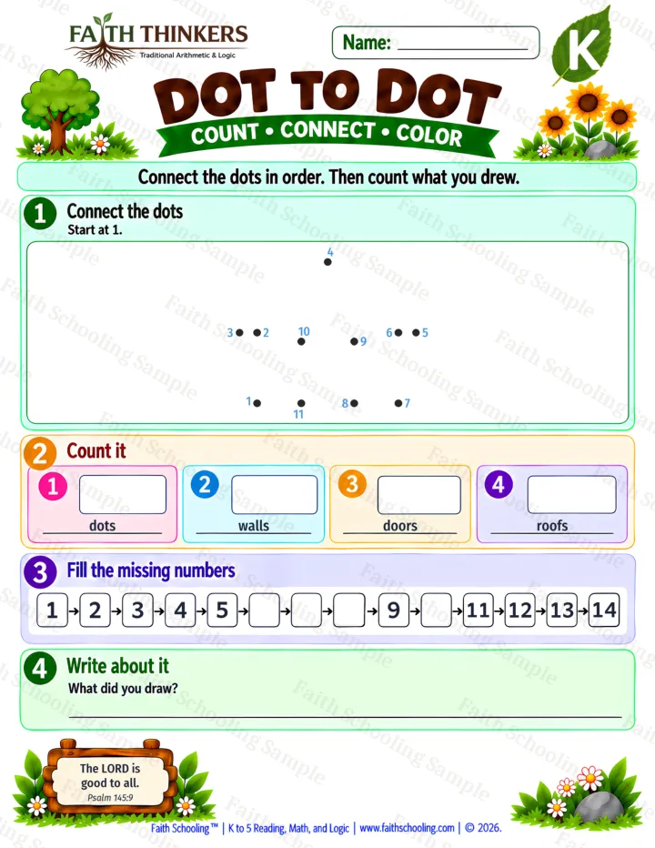 Kindergarten Dot To Dot worksheet preview
