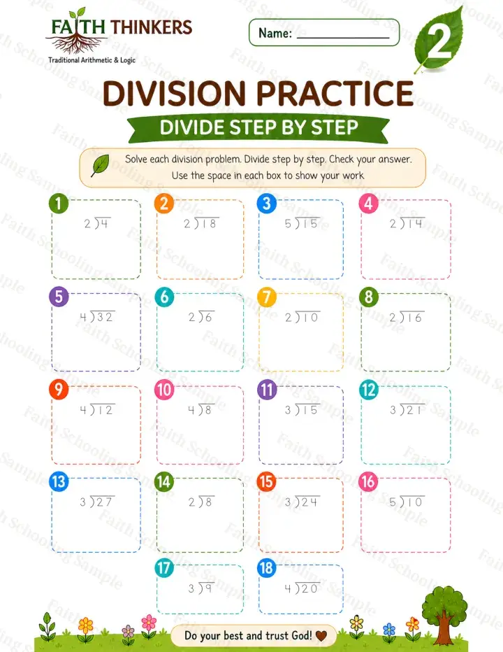 2nd Grade math worksheet — Summer Division Practice 1 (free printable)