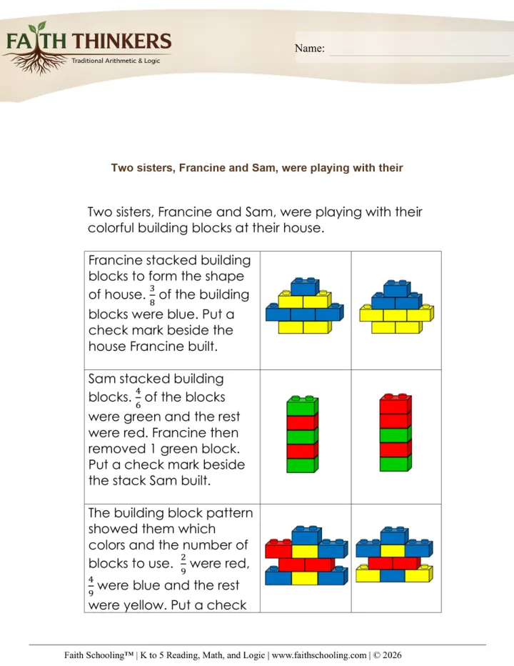 Fraction Word Problems worksheet sample
