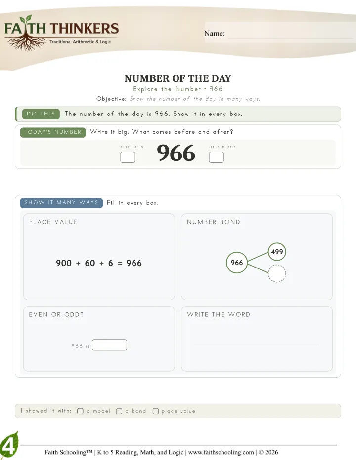 Numberday worksheet sample