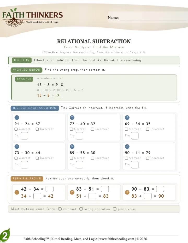 Error worksheet sample