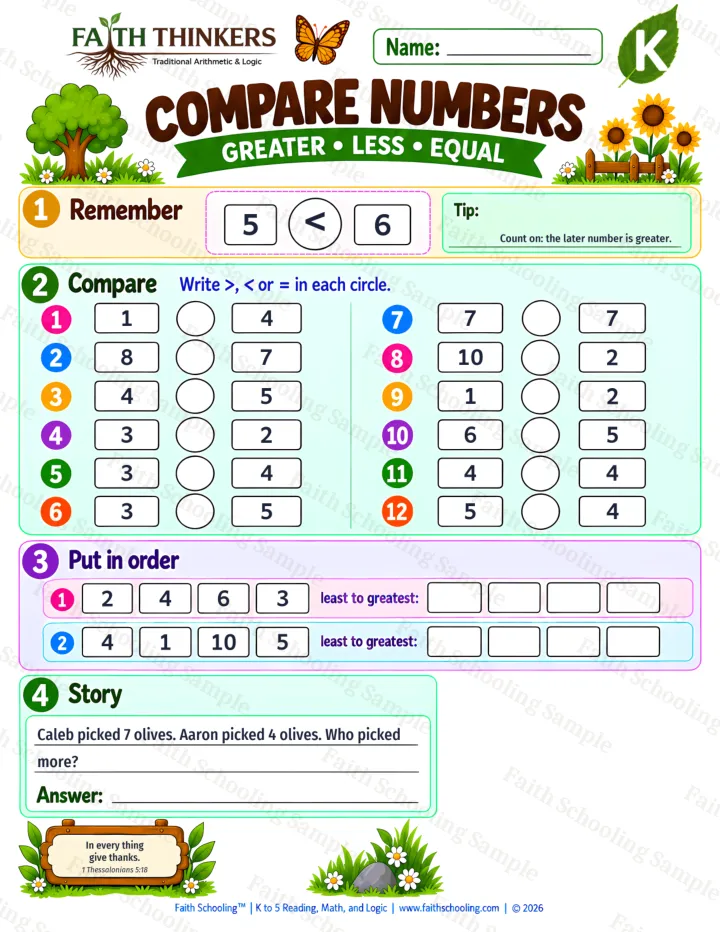 Kindergarten Compare Numbers worksheet preview