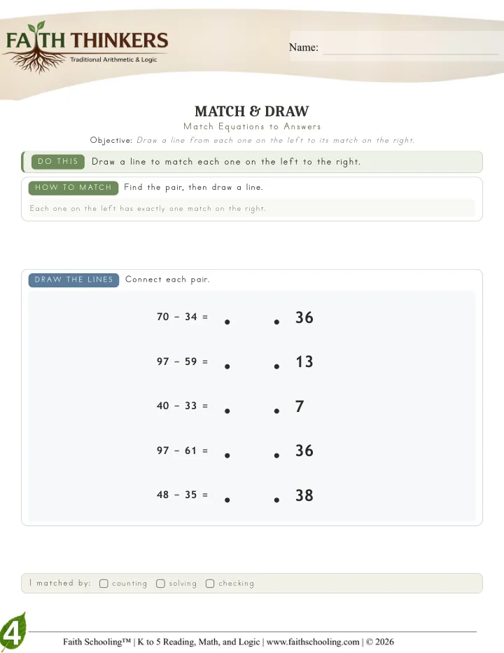 Matching worksheet sample