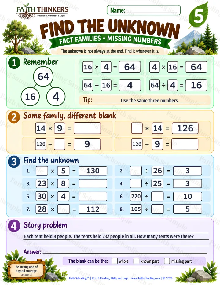 Grade 5 Find The Unknown worksheet preview