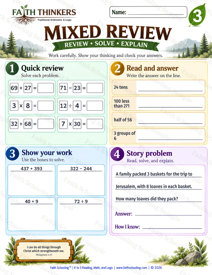Grade 3 Mixed Review worksheet preview