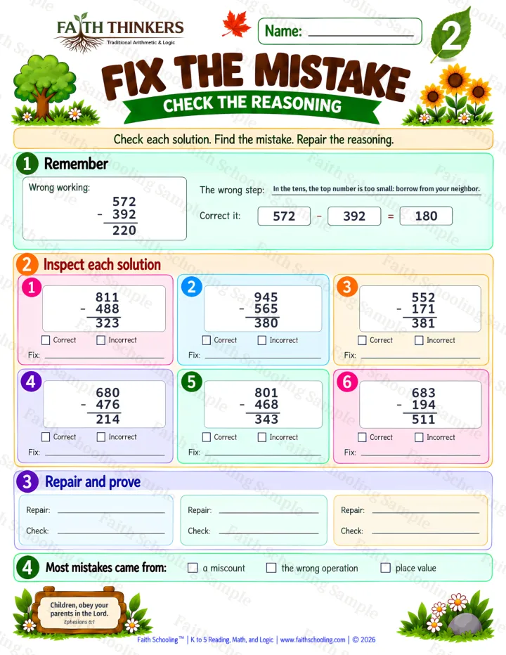 Grade 2 Fix The Mistake worksheet preview