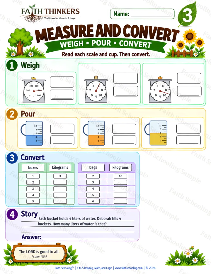 Grade 3 Measure And Convert worksheet preview