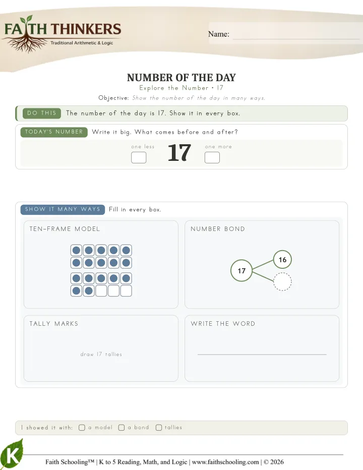 Numberday worksheet sample