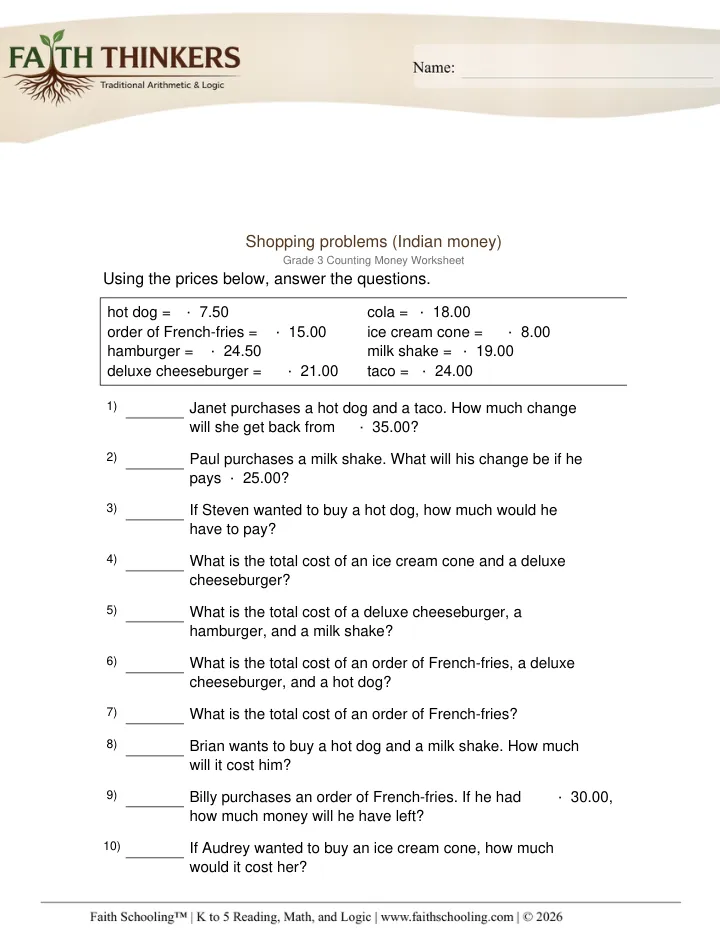 World Currencies worksheet sample