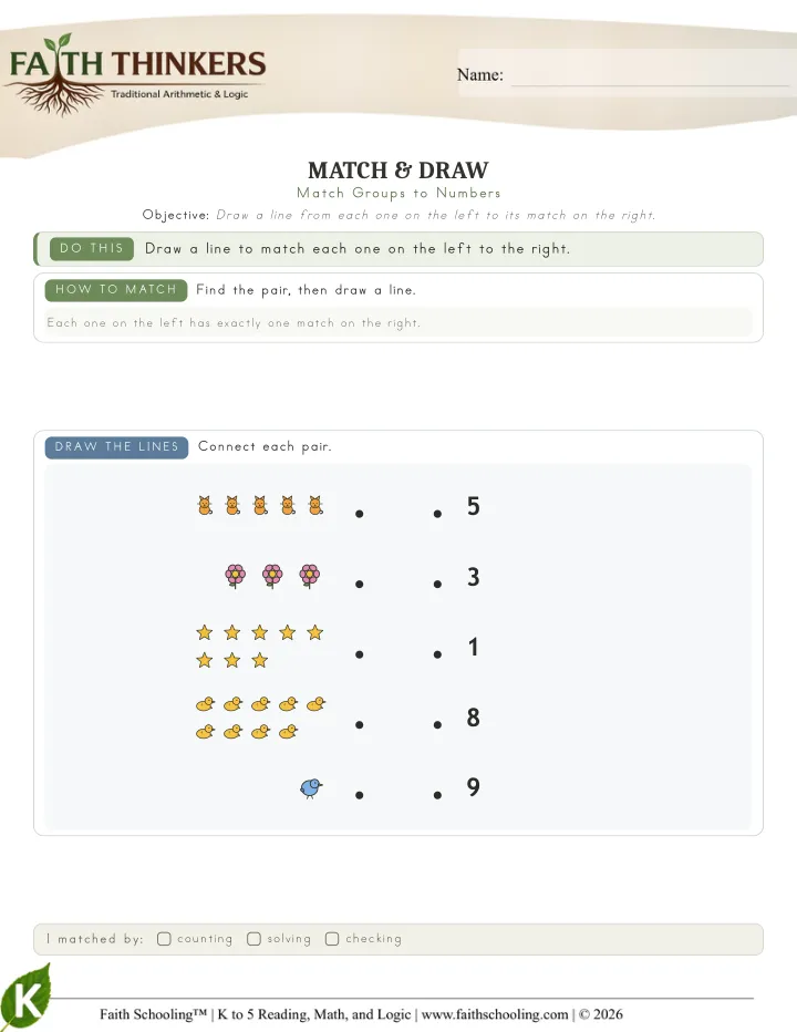 Matching worksheet sample