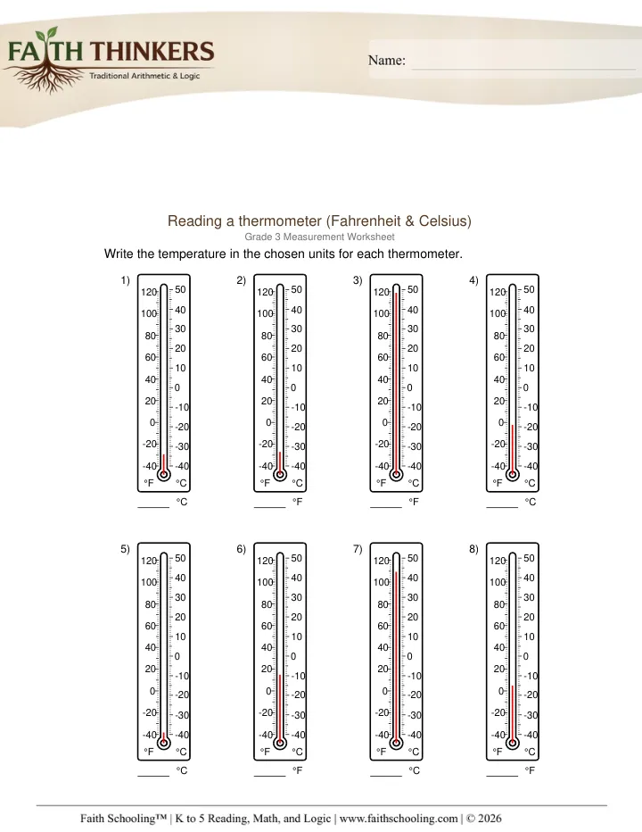 Temperature worksheet sample