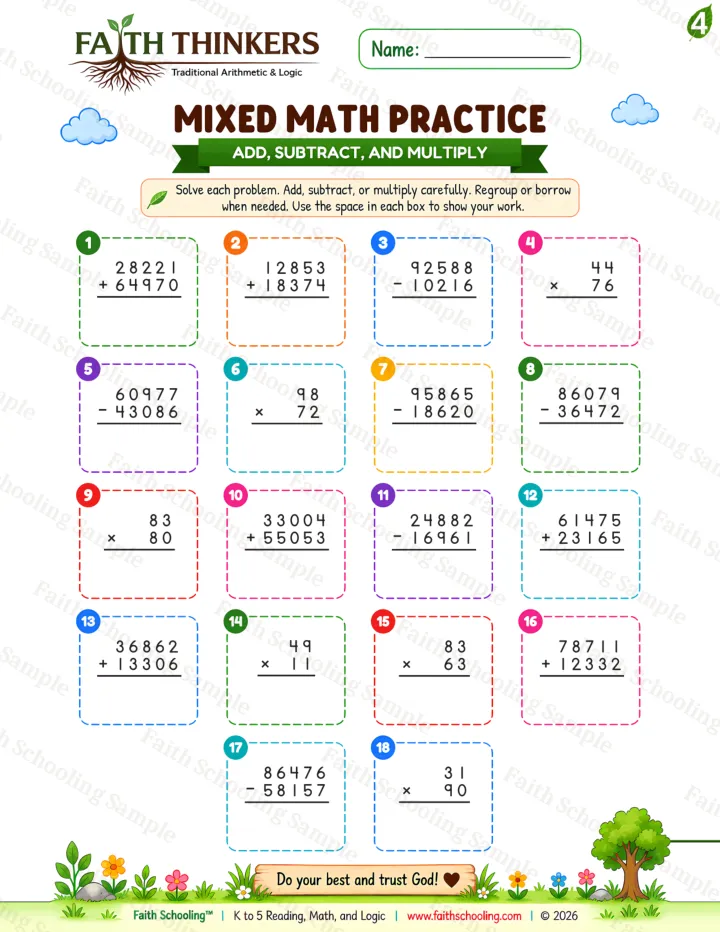 Grade 4 Summer Mixed worksheet preview
