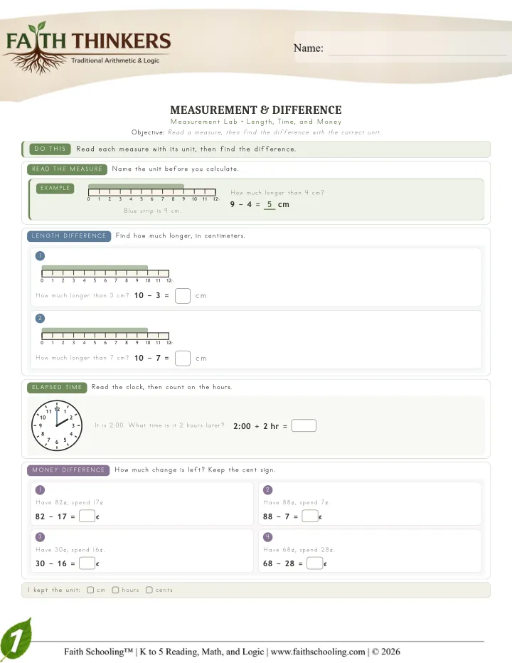 Measurement worksheet sample