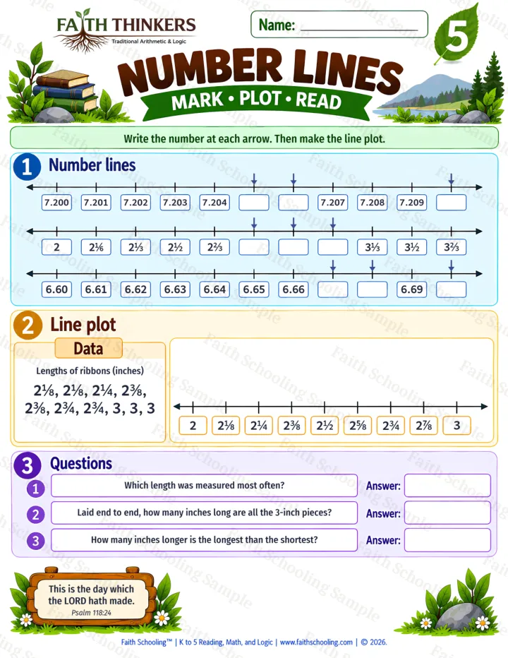 Grade 5 Number Lines worksheet preview