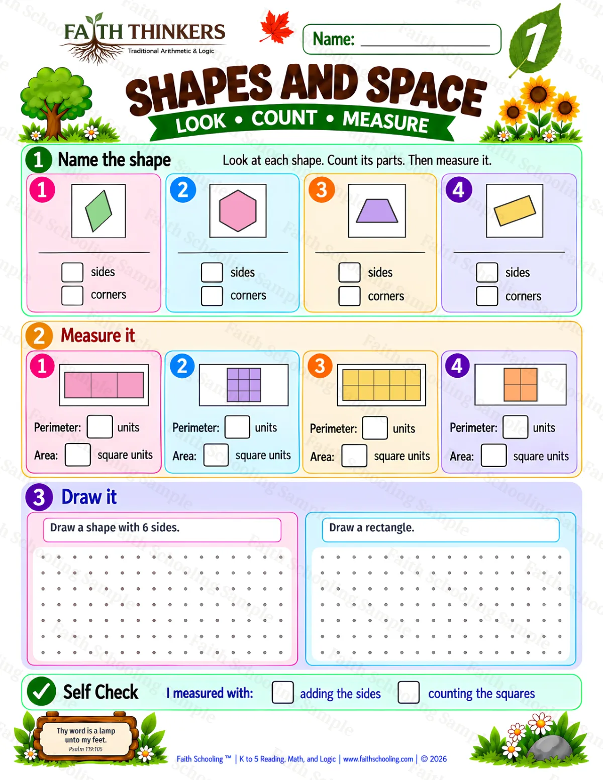 1st Grade math worksheet — 2D Shapes Practice 1 (free printable)