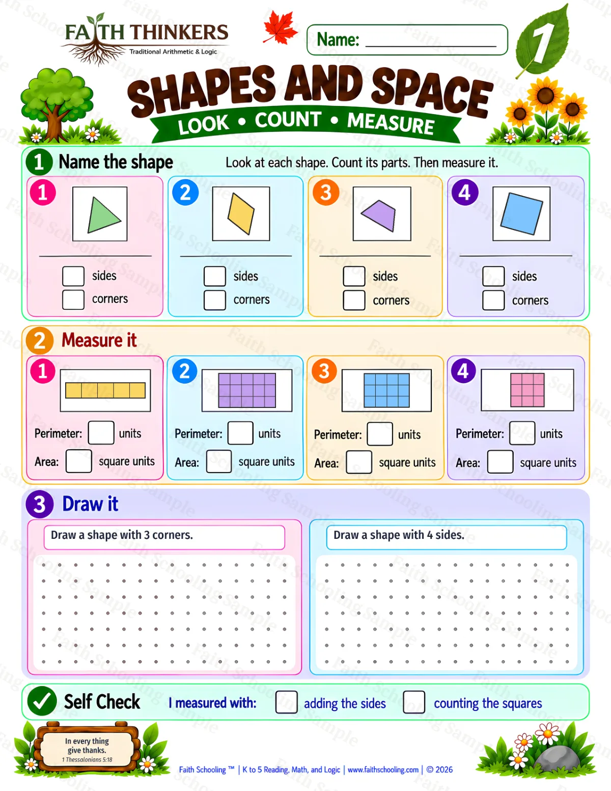 1st Grade math worksheet — 2D Shapes Practice 3 (free printable)