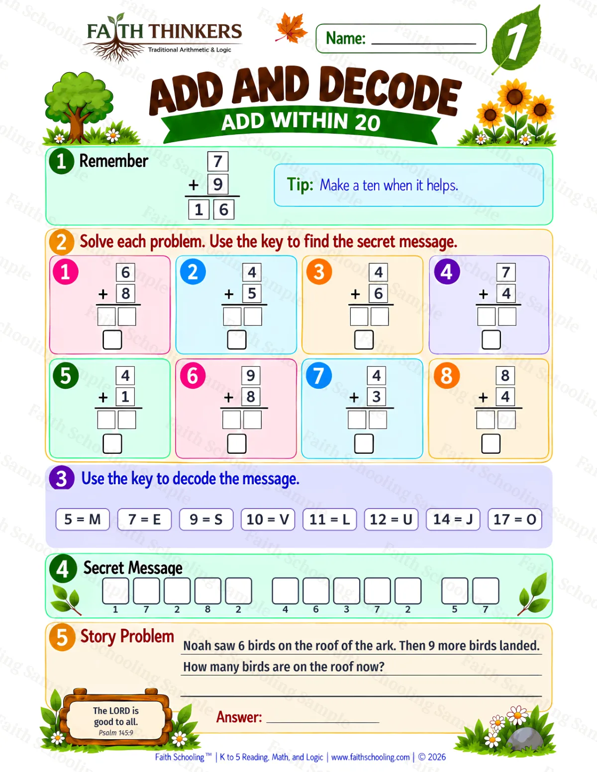 1st Grade math worksheet — Addition Facts Practice 3 (free printable)