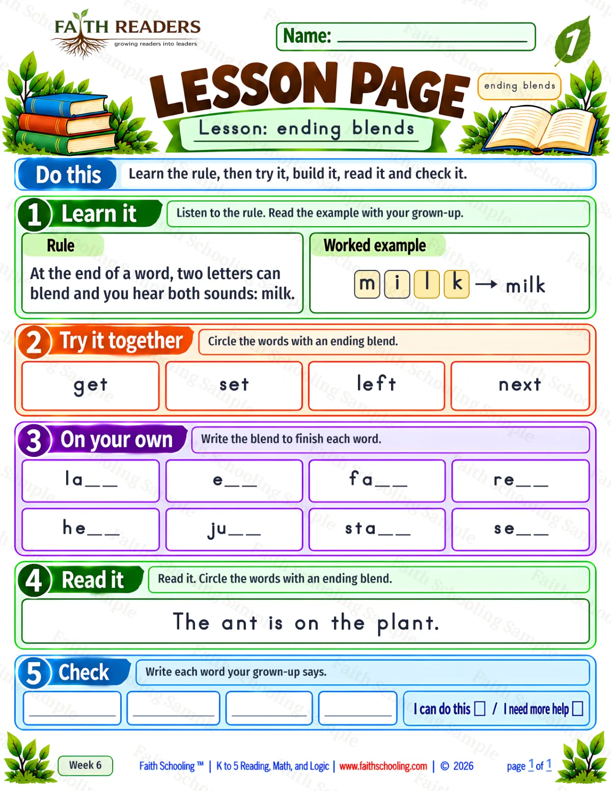 1st Grade phonics worksheet — Blends & Digraphs. Lesson 1: final-blends (free printable)