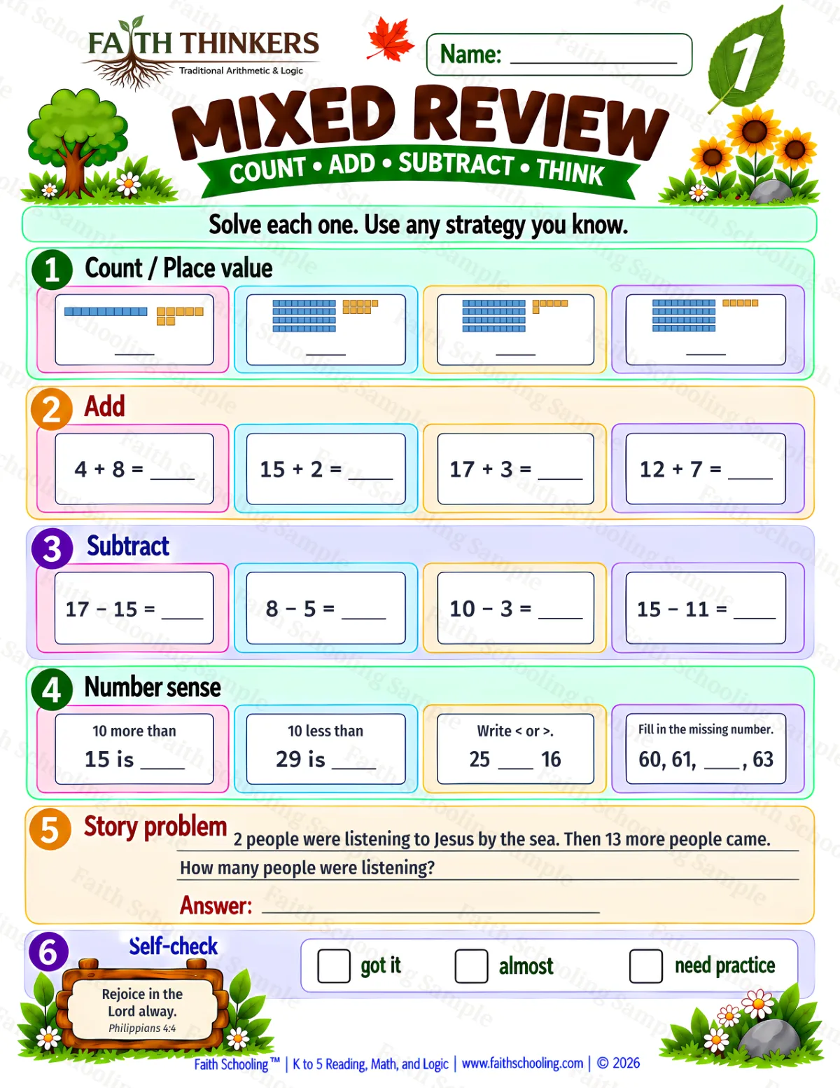1st Grade math worksheet — Core Skills Practice 1 (free printable)