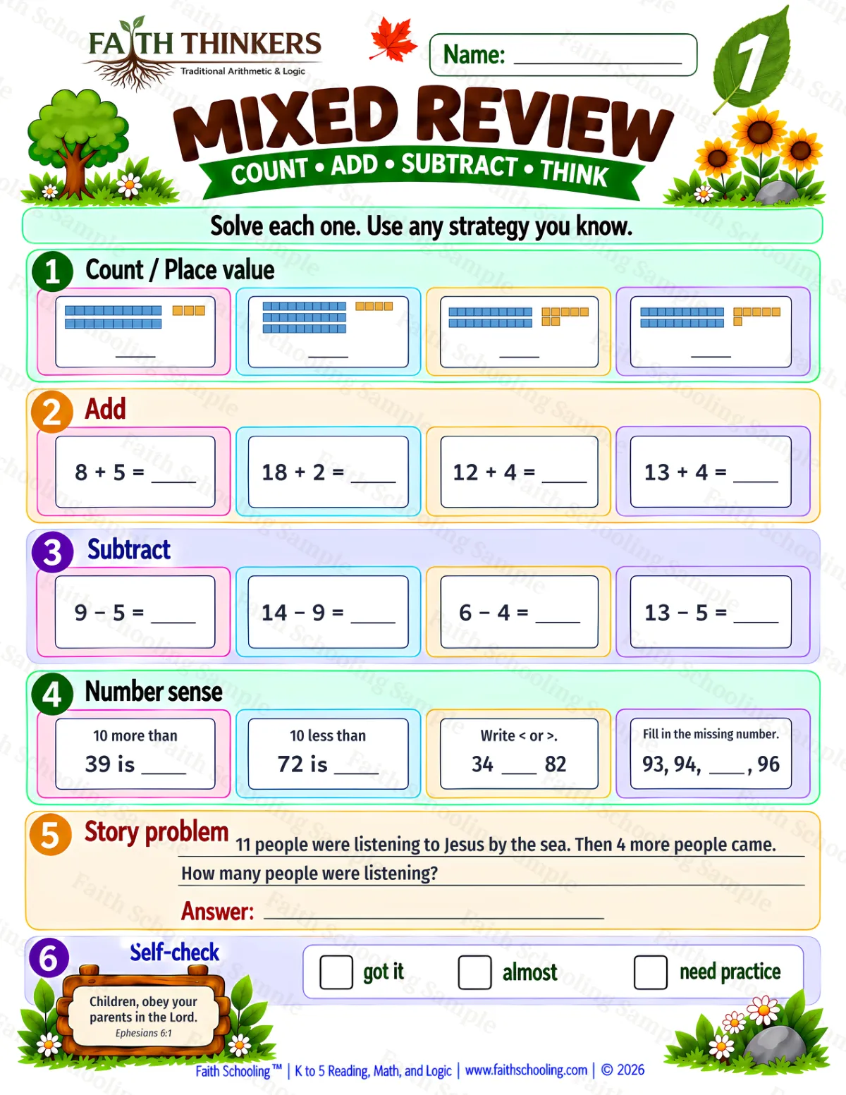 1st Grade math worksheet — Core Skills Practice 2 (free printable)