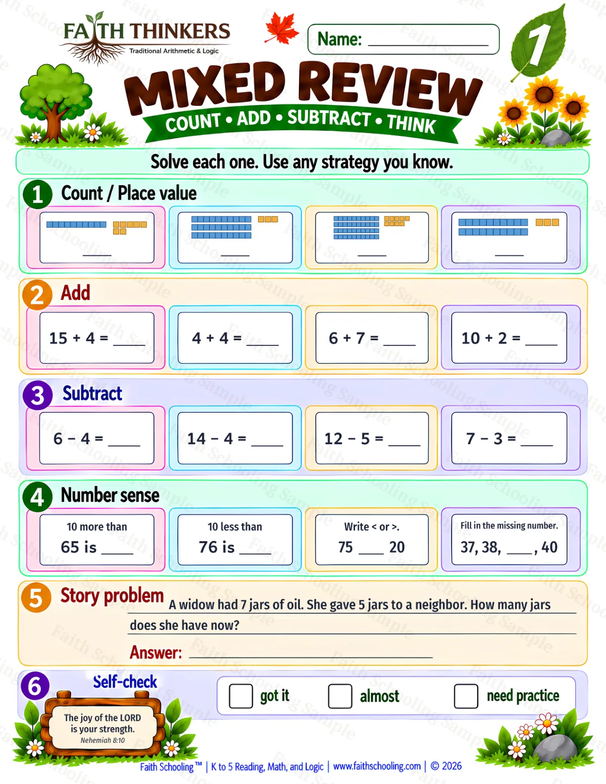 1st Grade math worksheet — Core Skills Practice 3 (free printable)